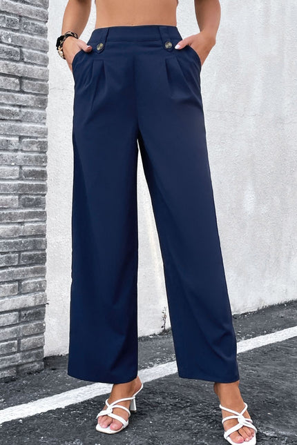 High-Rise Pleated Waist Wide Leg Pants - LACEDUPED