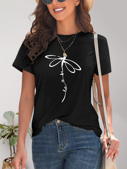 Dragonfly Graphic Round Neck Short Sleeve T-Shirt - LACEDUPED