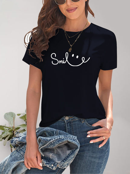 SMILE Round Neck Short Sleeve T-Shirt - LACEDUPED