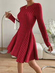 Ribbed Round Neck Long Sleeve Dress