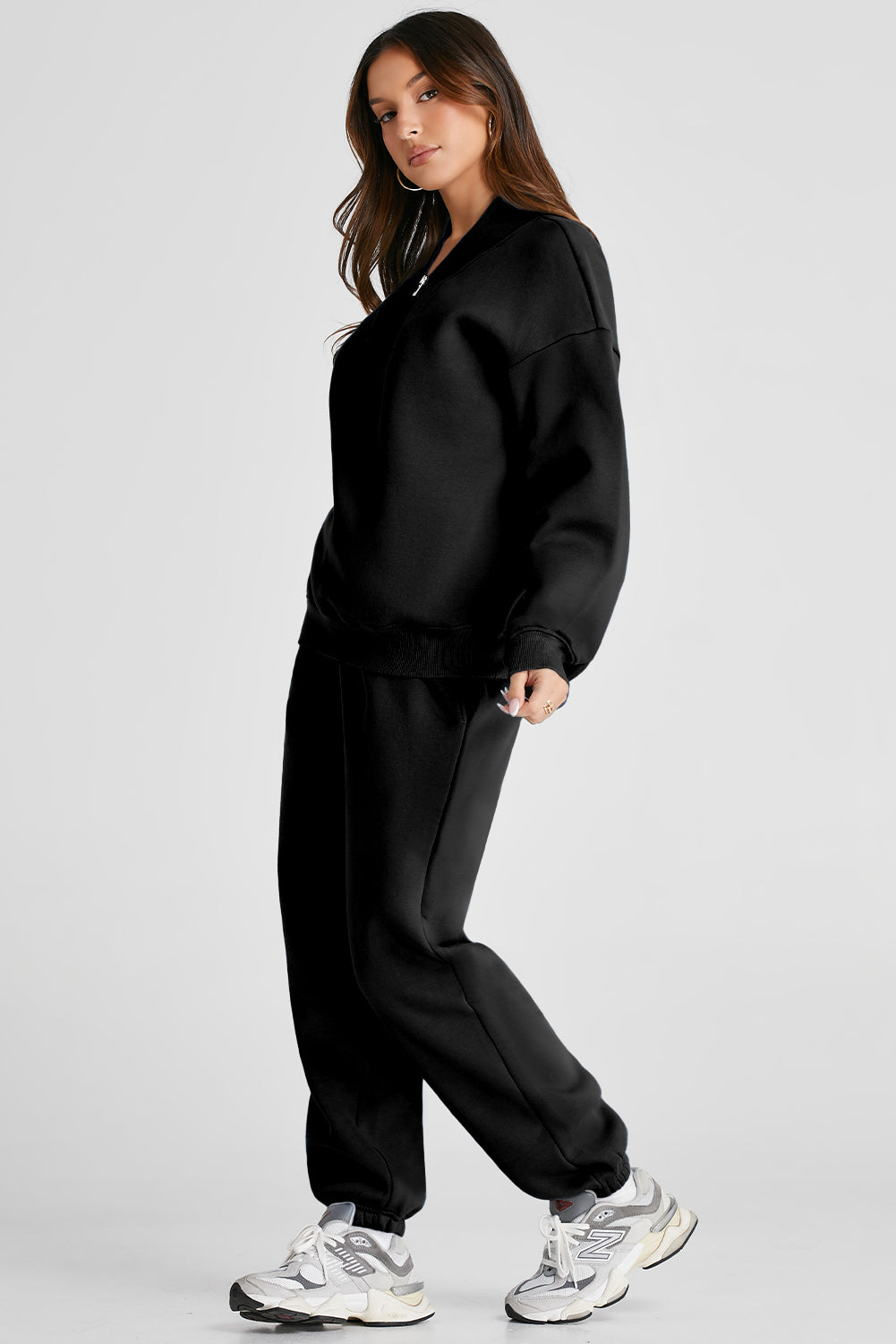 Quarter Zip Long Sleeve Top and Pants Set - LACEDUPED