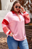 Plus Size Color Block Johnny Collar Long Sleeve Sweatshirt