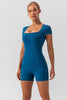 Square Neck Cap Sleeve Active Romper - LACEDUPED