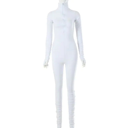 Turtleneck Gloved Sleeve Jumpsuits - LACEDUPED
