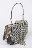 Fringe Rhinestone Box Clutch Bag