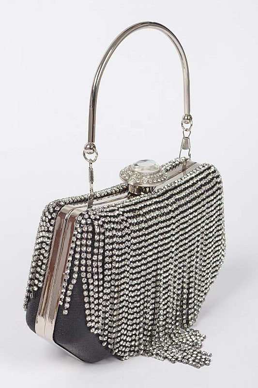 Fringe Rhinestone Box Clutch Bag