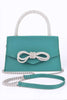 Rhinestone Bow Accent Top Handle Swing Clutch Bag