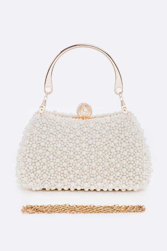 Pearl Embellishment Double Sided Statement Clutch