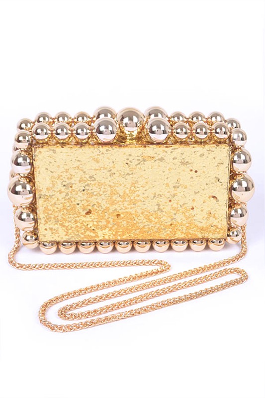 Metallic Beads Glitter Iconic Box Clutch