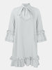 Frill Tie Neck Three-Quarter Sleeve Dress