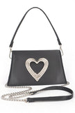 Crystal Heart Satin Top Handle Convertible Clutch