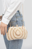 Pearl Rhinestone Beaded Top Handle Clutch Bag