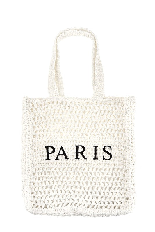 PARIS Embroidery Straw Tote Bag