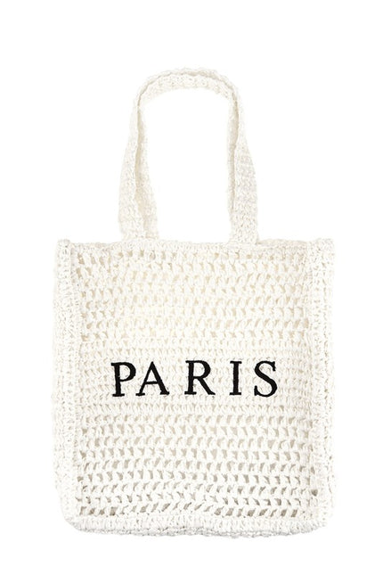 PARIS Embroidery Straw Tote Bag