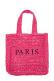 PARIS Embroidery Straw Tote Bag