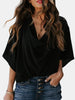 Full Size Cowl Neck Three-Quarter Sleeve Blouse - LACEDUPED