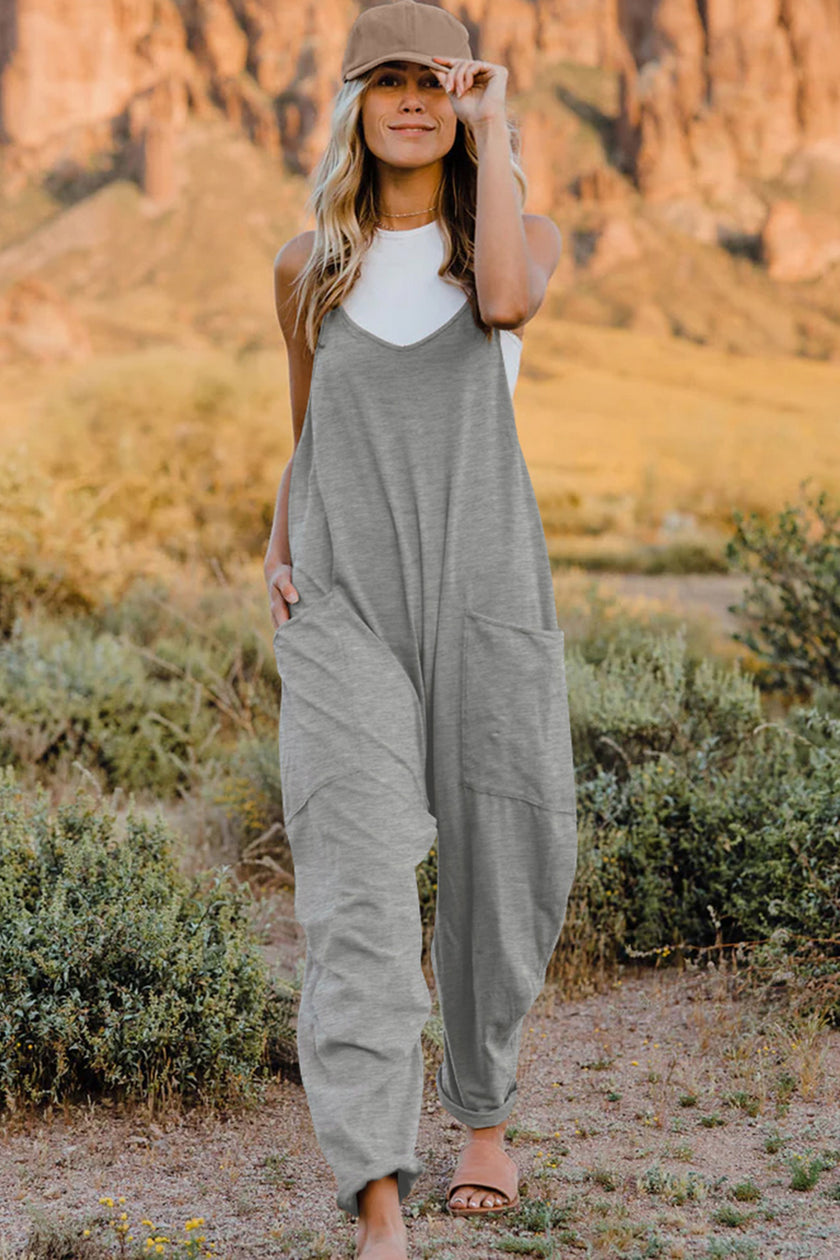 Double Take Full Size V-Neck Sleeveless Jumpsuit with Pockets - LACEDUPED
