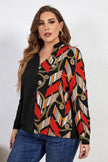 Honey Melo Apparel Plus Size Contrast Color Notched Neck Shirt