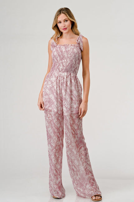 GeeGee Printed Tie Shoulder Wide Leg Jumpsuit - LACEDUPED