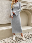 Devine Tied Round Neck Long Sleeve Midi Dress