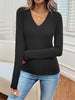 Ribbed V-Neck Long Sleeve T-Shirt