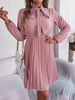 Tie Neck Balloon Sleeve Pleated Dress