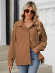 Button Up Dropped Shoulder Long Sleeve Outerwear - LACEDUPED