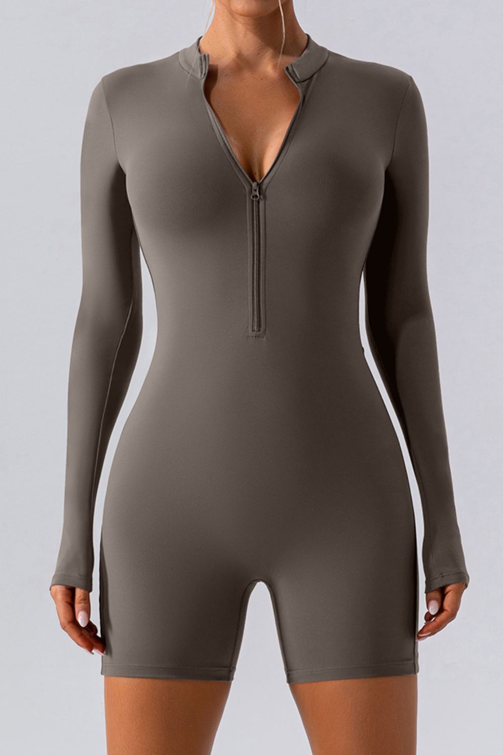 Half Zip Long Sleeve Active Romper - LACEDUPED