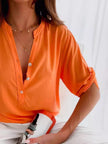 Half Button Notched Half Sleeve Blouse - LACEDUPED