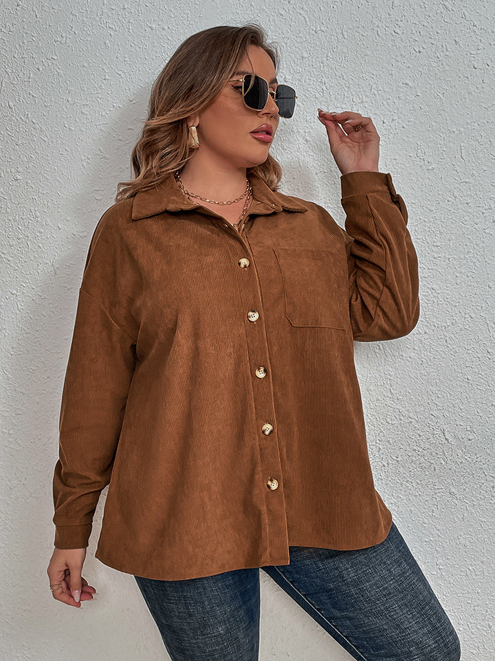 Honey Plus Size Collared Neck Long Sleeve Shirt