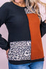 Plus Size Waffle-Knit Leopard Round Neck Blouse