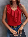 Ruffled V-Neck Tank - LACEDUPED