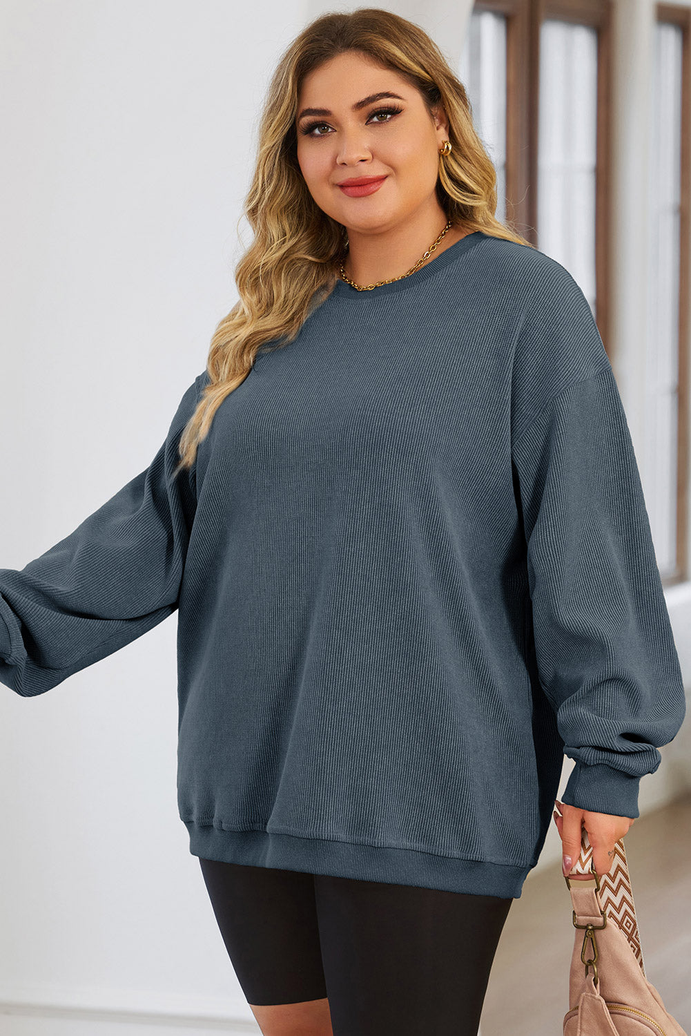 Plus Size Round Neck Dropped Shoulder Sweatshirt