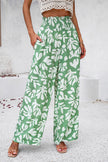 Smocked Printed Wide Leg Pants with Pockets - LACEDUPED