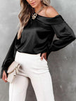 One Shoulder Long Sleeve Blouse - LACEDUPED