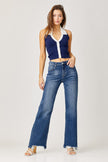 Risen Full Size High Rise Frayed Hem Wide Leg Jeans - LACEDUPED