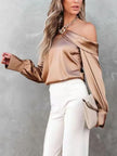 One Shoulder Long Sleeve Blouse - LACEDUPED