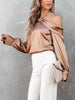 One Shoulder Long Sleeve Blouse - LACEDUPED