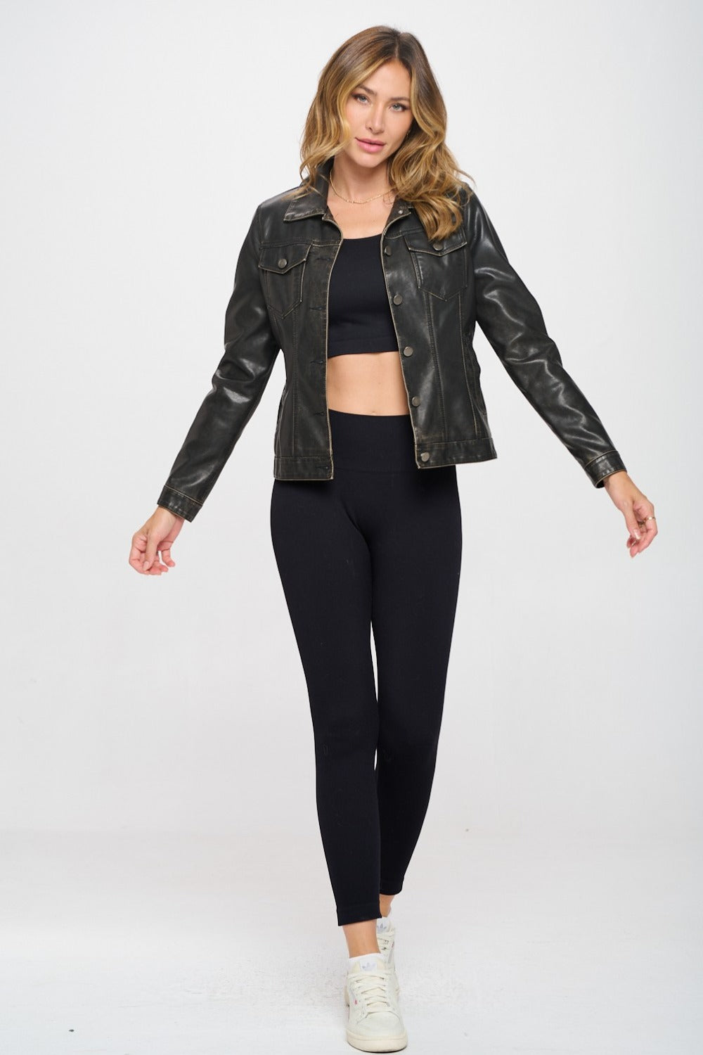 Coalition LA Button Down Cargo Vegan Leather Shacket - LACEDUPED