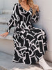 Perfee Smocked Printed Long Sleeve Midi Dress