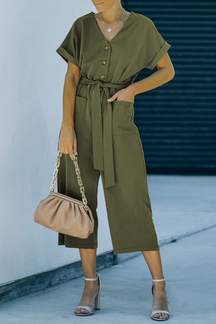 Tie-Waist Buttoned Cropped Jumpsuit - LACEDUPED