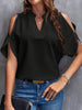 Notched Cold Shoulder Half Sleeve Blouse - LACEDUPED