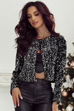 Sequin Open Front Long Sleeve Jacket - LACEDUPED