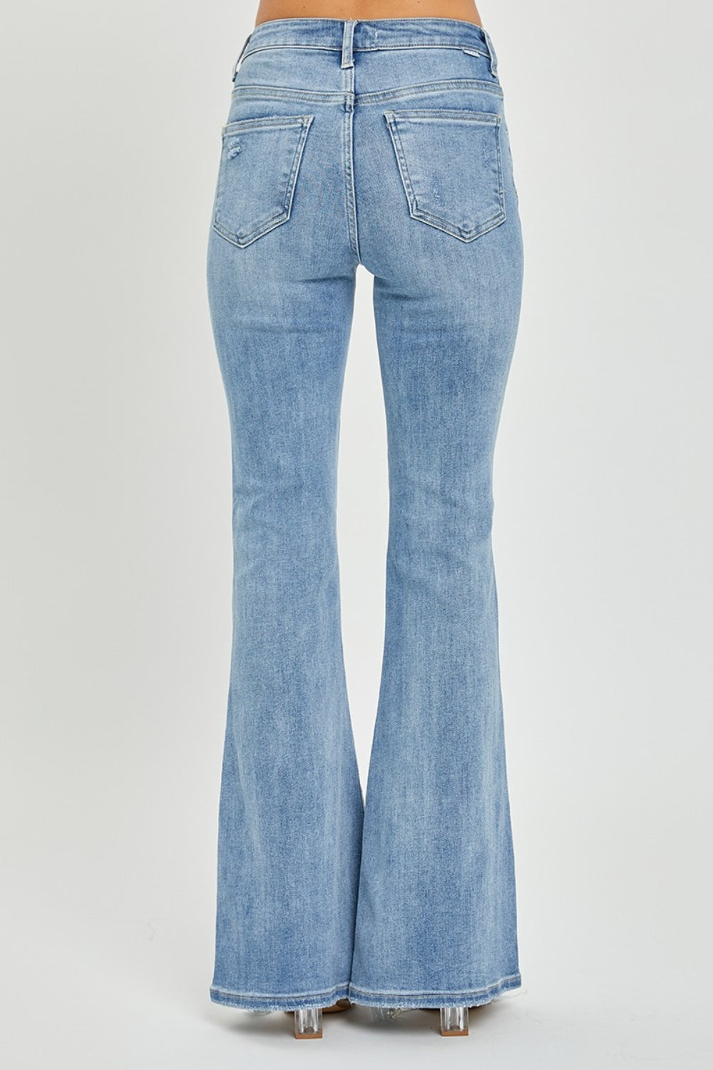 Risen Full Size High Rise Frayed Hem Flare Jeans - LACEDUPED