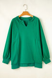 Plus Size Cutout Hem Notched Long Sleeve Sweatshirt