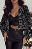 Sequin Open Front Long Sleeve Jacket - LACEDUPED