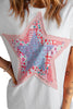 Star Round Neck Short Sleeve T-Shirt - LACEDUPED