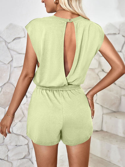 Cutout Round Neck Cap Sleeve Romper - LACEDUPED