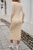 Devine Drawstring Round Neck Long Sleeve Midi Dress