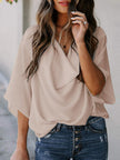 Full Size Cowl Neck Three-Quarter Sleeve Blouse - LACEDUPED